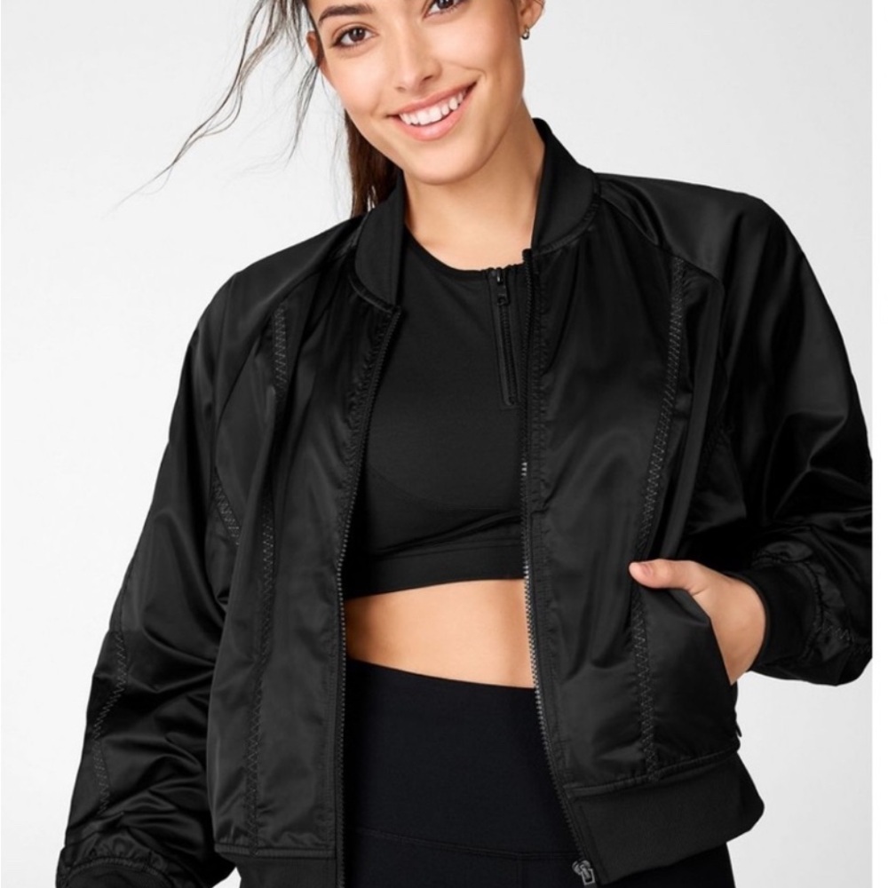 Fabletics Demi Lovato Tori Woven Women's Black Bomber Jacket Size S